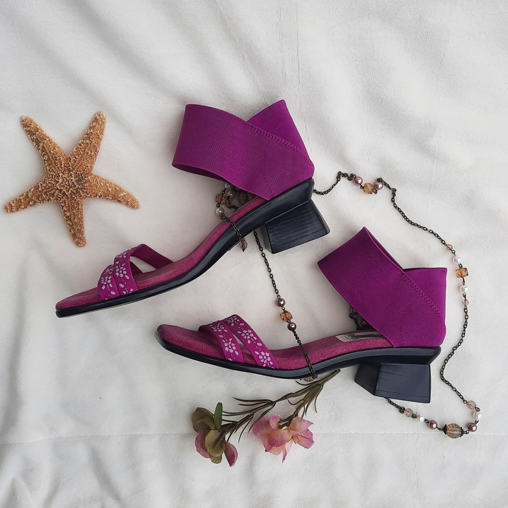 SAN MIGUEL Purple Sandals, Suede Footbeds, Cotton Bands